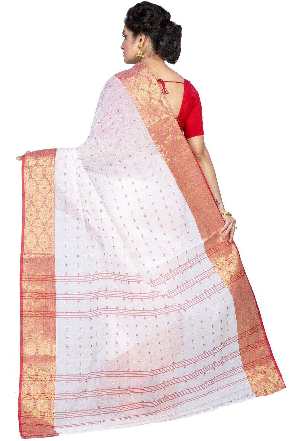 White Pure Cotton Asmani Tant Saree (181)